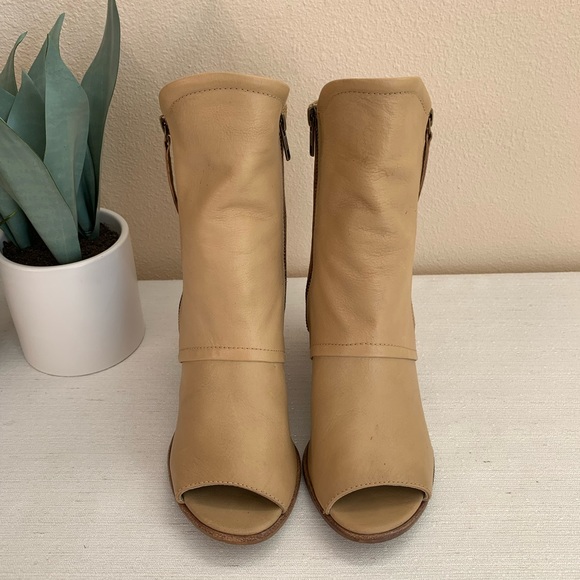 Matisse Leon Natural Leather Mid-Calf Peep Toe Booties Woman’s 7.5M - Picture 5 of 14